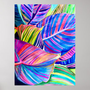 Poster Feuilles de canna tropicale aquarelle