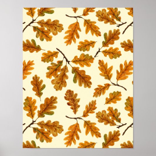 Poster Feuilles de chêne automnal sur blanc (Devant)
