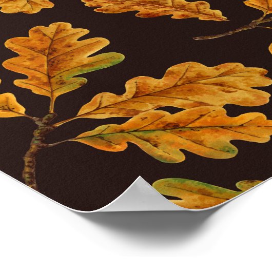 Poster Feuilles de chêne automnal sur brun foncé (Coin)