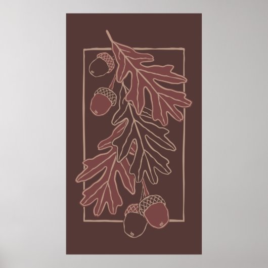 Poster Feuilles de chêne d'automne et motif de glands (Devant)