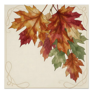 Poster Feuilles de érable d'automne à l'aquarelle Élégant