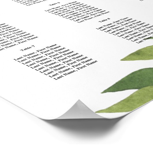 Poster Feuilles de feuillage Plan de table fête/mariage (Coin)