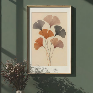 Poster Feuilles de Ginkgo Éthérées Aquarelle