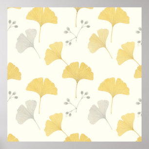Poster Feuilles de Ginkgo Jaune Éventail Répétition