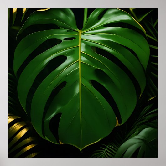 Poster Feuilles de Monstera Or Jungle Glamour (Devant)