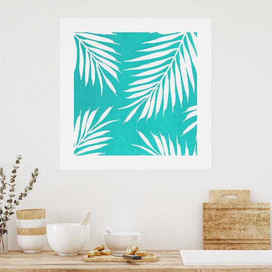 Poster Feuilles de palme acrylique blanc turquoise (Cuisine)