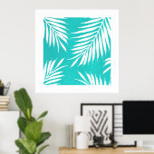 Poster Feuilles de palme acrylique blanc turquoise (Bureau à domicile)