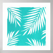 Poster Feuilles de palme acrylique blanc turquoise (Devant)