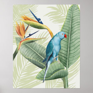 Poster Feuilles De Palme Avec Oiseau Bleu