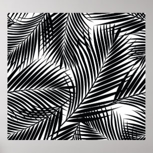 Poster Feuilles de palmiers tropicaux noirs, arrière - pl