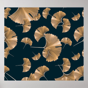 Poster Feuilles de paume de ginko tropical, motif hawaïen