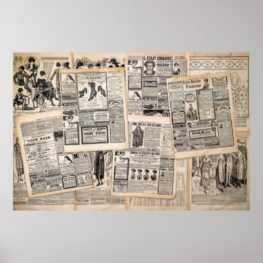 Poster Feuilles de publicité de journaux anciens Découpag (Devant)