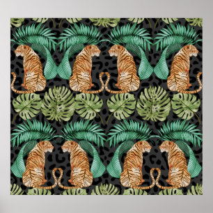 Poster Feuilles de tigres : Aquarelle Jungle sans joint.