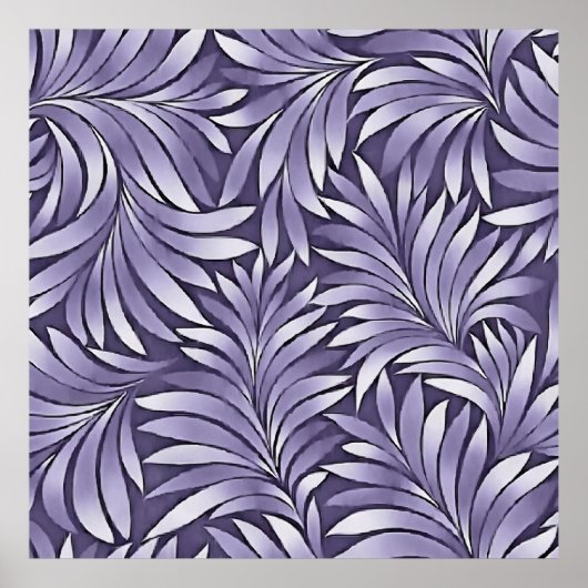 Poster Feuilles décoratives en améthyste et blanc (Devant)