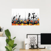 Poster Feuilles d'érable d'automne et silhouette d'herbe  (Bureau à domicile)