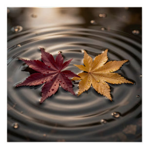 Poster Feuilles d'érable d'automne flottant sur l'eau