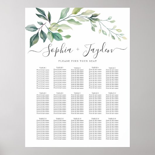 Poster Feuilles d'eucalyptus de verdure à l'aquarelle mod (Devant)