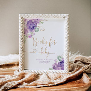 Poster Feuilles d'or fleurie pourpre Livres pour bébé Pos