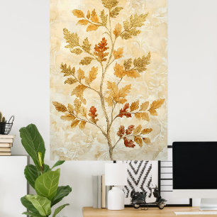 Poster feuilles dorées mélangées à des tons plus chauds