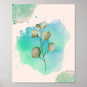 Poster Feuilles minimalistes verts et bleus
