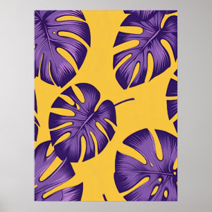 Poster Feuilles modernes tropicaux violets - Art Jaune Vi