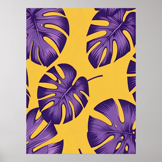 Poster Feuilles modernes tropicaux violets - Art Jaune Vi (Devant)