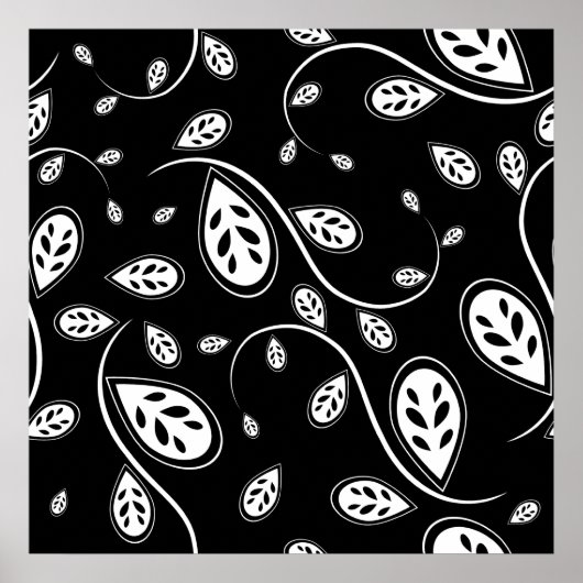 Poster Feuilles noires et blanches - Retro les années 50 (Devant)