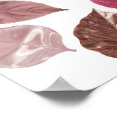 Poster Feuilles roses argentées sur fond noir (Coin)