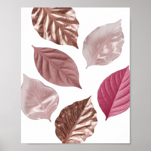 Poster Feuilles roses argentées sur fond noir (Devant)