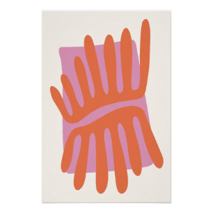 Poster Feuilles roses et orange Abstrait inspiré de Matis