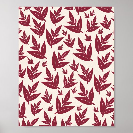 Poster Feuilles rouges sur fond crème (Devant)