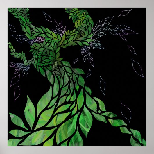 Poster Feuilles texturés modernes sur toile d'arbre abstr (Devant)