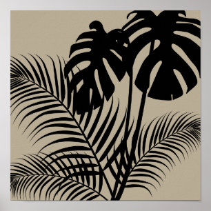 Poster Feuilles tropicaux 1 Noir sur Tan Art Moderne Impr