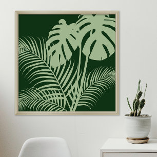 Poster Feuilles tropicaux 1 Vert foncé Art moderne Imprim