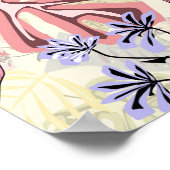 Poster Feuilles tropicaux roses et verts, fleurs bleues. (Coin)