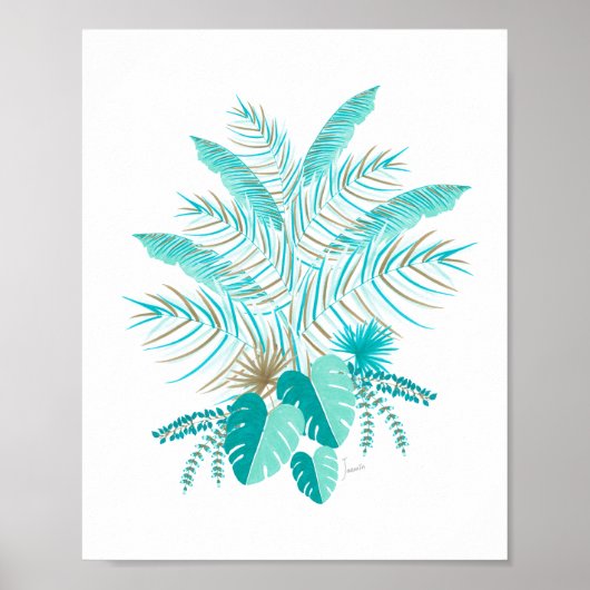 Poster Feuilles tropicaux turquoise (Devant)