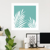 Poster Feuilles Turquoises doux de palmier blanc (Bureau à domicile)