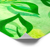 Poster Feuilles vert aquarelle sur un fond jaune-vert (Coin)