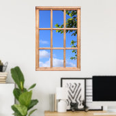 Poster Feuilles verts et ciel d'été vue depuis une fenêtr (Bureau à domicile)