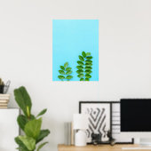 Poster Feuilles verts minimalistes sur Bleu Arrière - pla (Bureau à domicile)