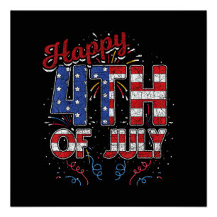 Poster Feux d'artifice Joyeux 4 juillet Drapeau américain