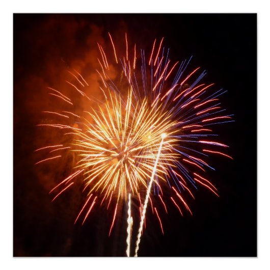 Poster Feux d'artifice rouges, blancs et bleus I (Devant)