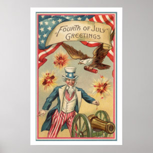 Poster Feux d'artifice vintage du 4 juillet avec l'oncle