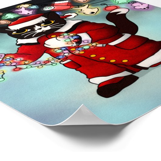 Poster Feux de Noël Cute Tuxedo Chat (Coin)