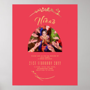 Poster FIANÇAILLES photo Mariage de photo NIKAH Red Gold