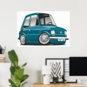 Poster Fiat 126 caricature turquoise (Bureau à domicile)