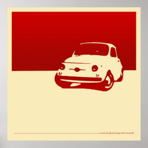 Poster Fiat 500, 1959 - rouge sur l'affiche crème