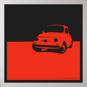 Poster Fiat 500, 1959 - Rouge sur noir de charbon
