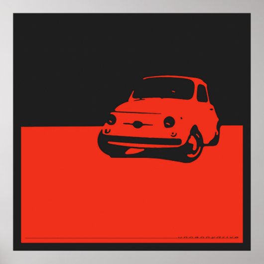 Poster Fiat 500, 1959 - Rouge sur noir de charbon (Devant)