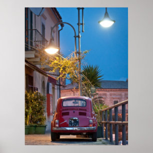 Poster Fiat 500, cinéma vintage, la nuit, Italie